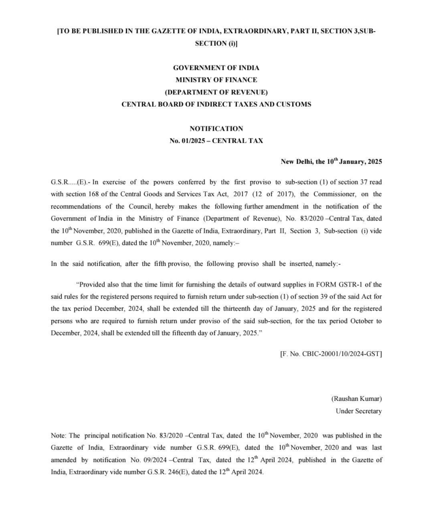 Key GST Filing Deadline Extensions for January 2025